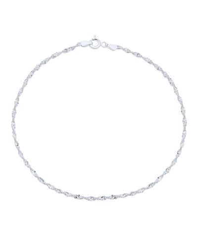 Bling Jewelry Браслет-анклет Singapore Chain Twisted Curb,.925 Sterling Silver, 9"
