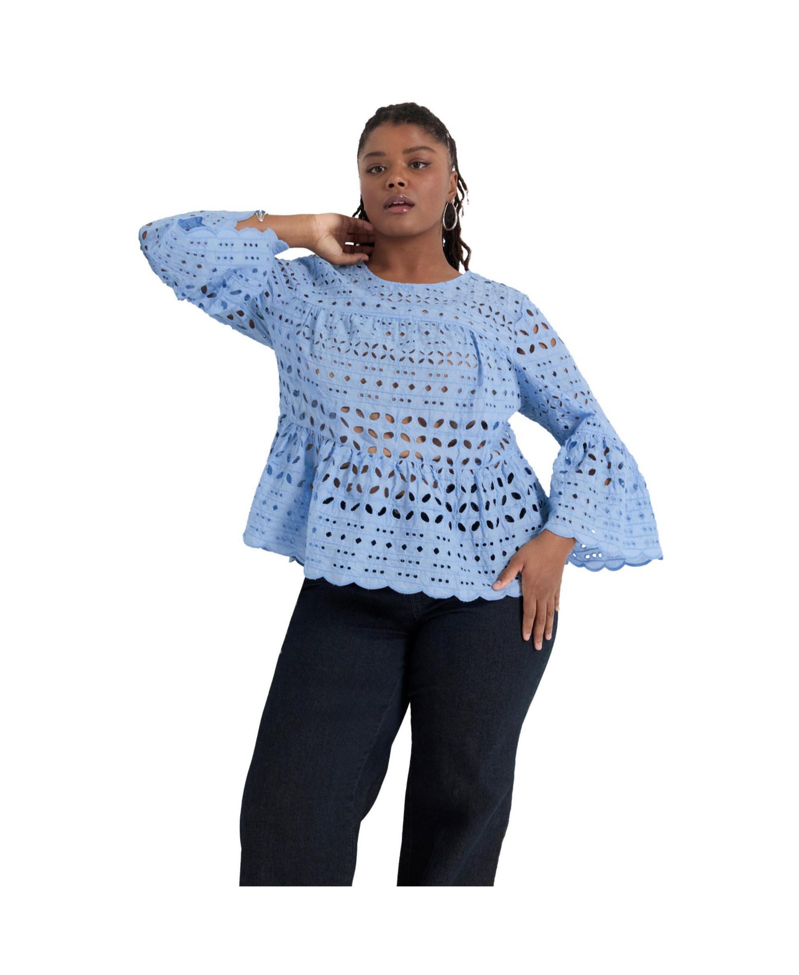Женский топ June & Vie Eyelet Flounce Peplum