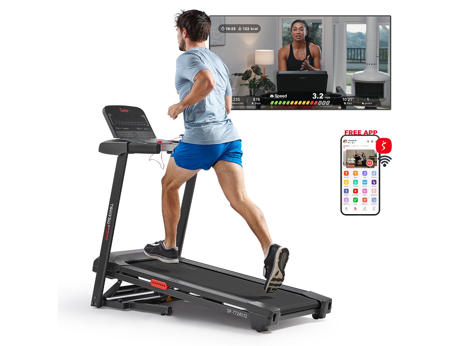 Sunny Health & Fitness Active 400 Smart Auto Incline Treadmill with WiFi & Bluetooth