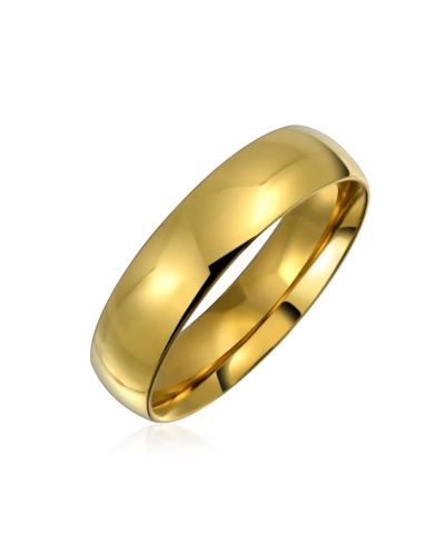 Обручальное кольцо Bling Jewelry Plain Simple Dome, золотое напыление, нержавеющая сталь, 5MM