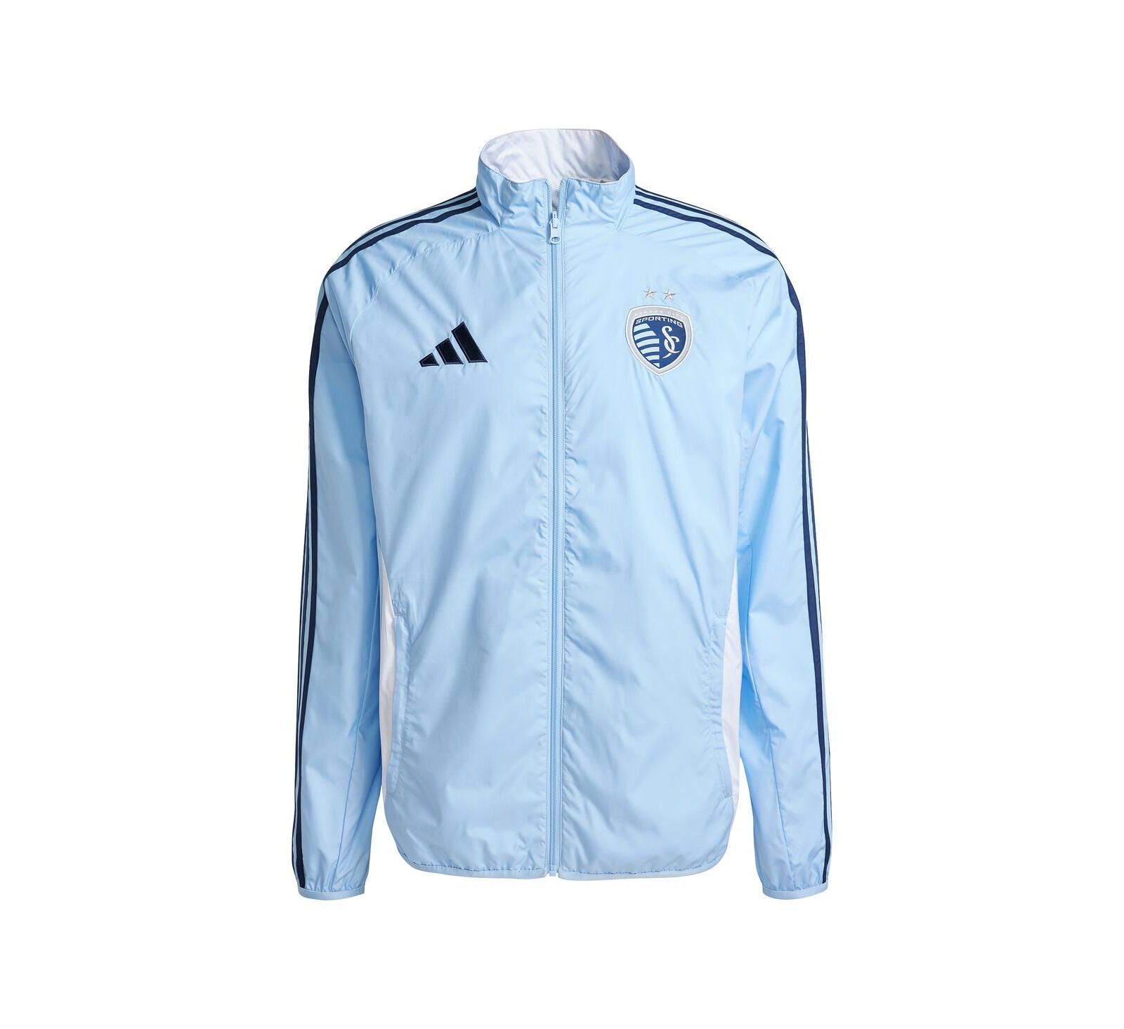Мужская двусторонняя куртка на молнии Adidas Sporting Kansas City 2025 Anthem Sky Blue/White