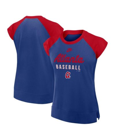 Женская спортивная футболка Nike Royal/Red Atlanta Braves Cooperstown Collection Raglan Performance T-Shirt
