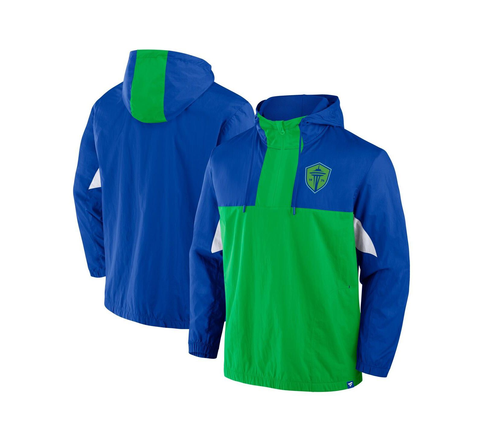 Fanatics Men's Royal Seattle Sounders FC Free Kick Woven Quarter-Zip Hoodie Jacket