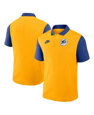 Nike Мужская рубашка поло Gold/Royal Seattle Mariners Cooperstown Collection Color-Block Victory Performance