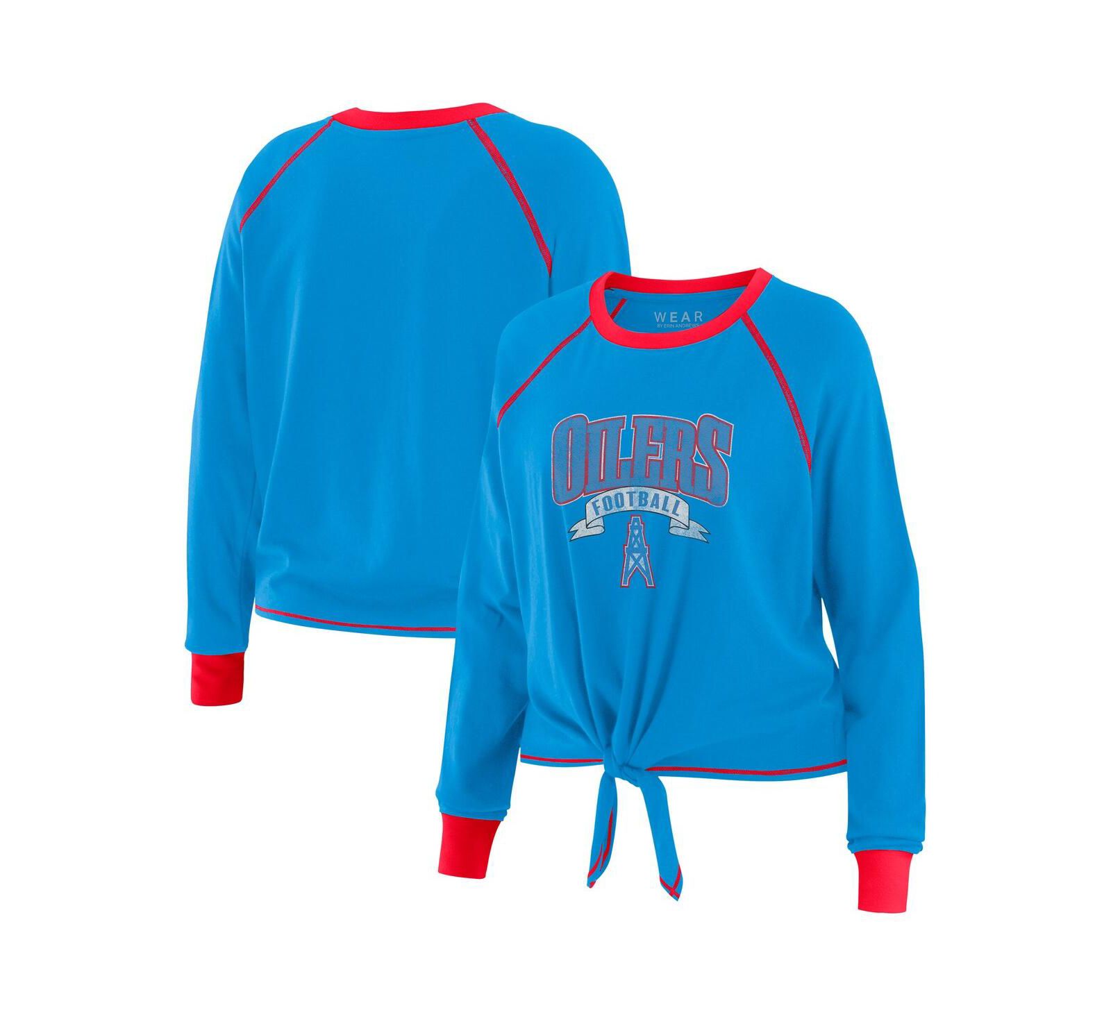 Wear By Erin Andrews Женский голубой/красный топ с завязками, длинный рукав, Houston Oilers