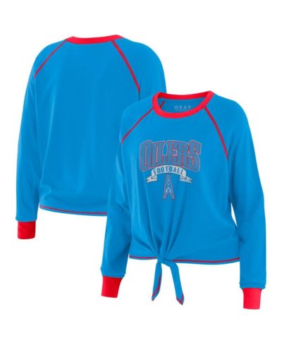 Wear By Erin Andrews Женский голубой/красный топ с завязками, длинный рукав, Houston Oilers