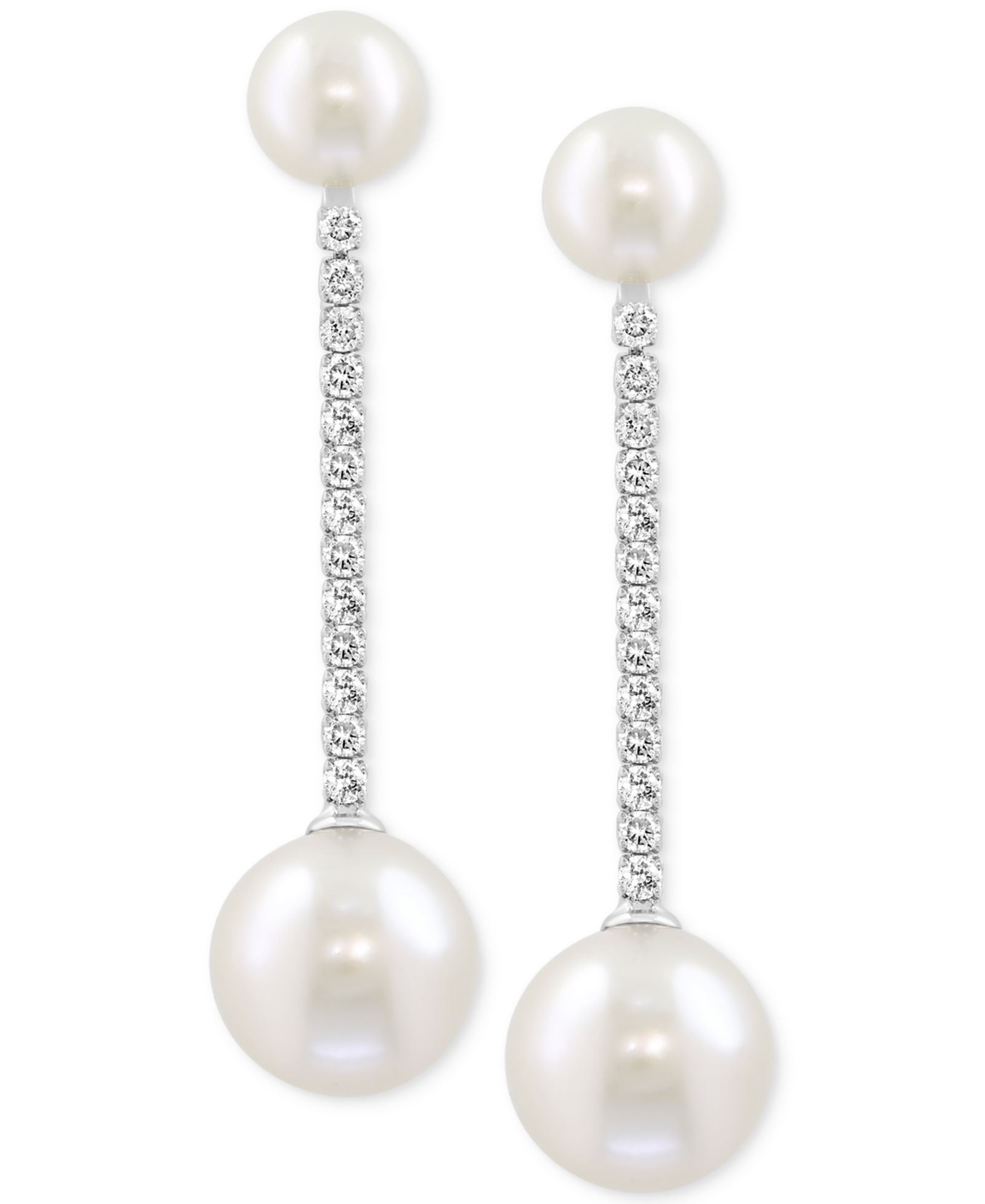 EFFY® Cultured Freshwater Pearl (5-8mm) & Diamond (1/4 ct. t.w.) Linear Drop Earrings in 14k White Gold