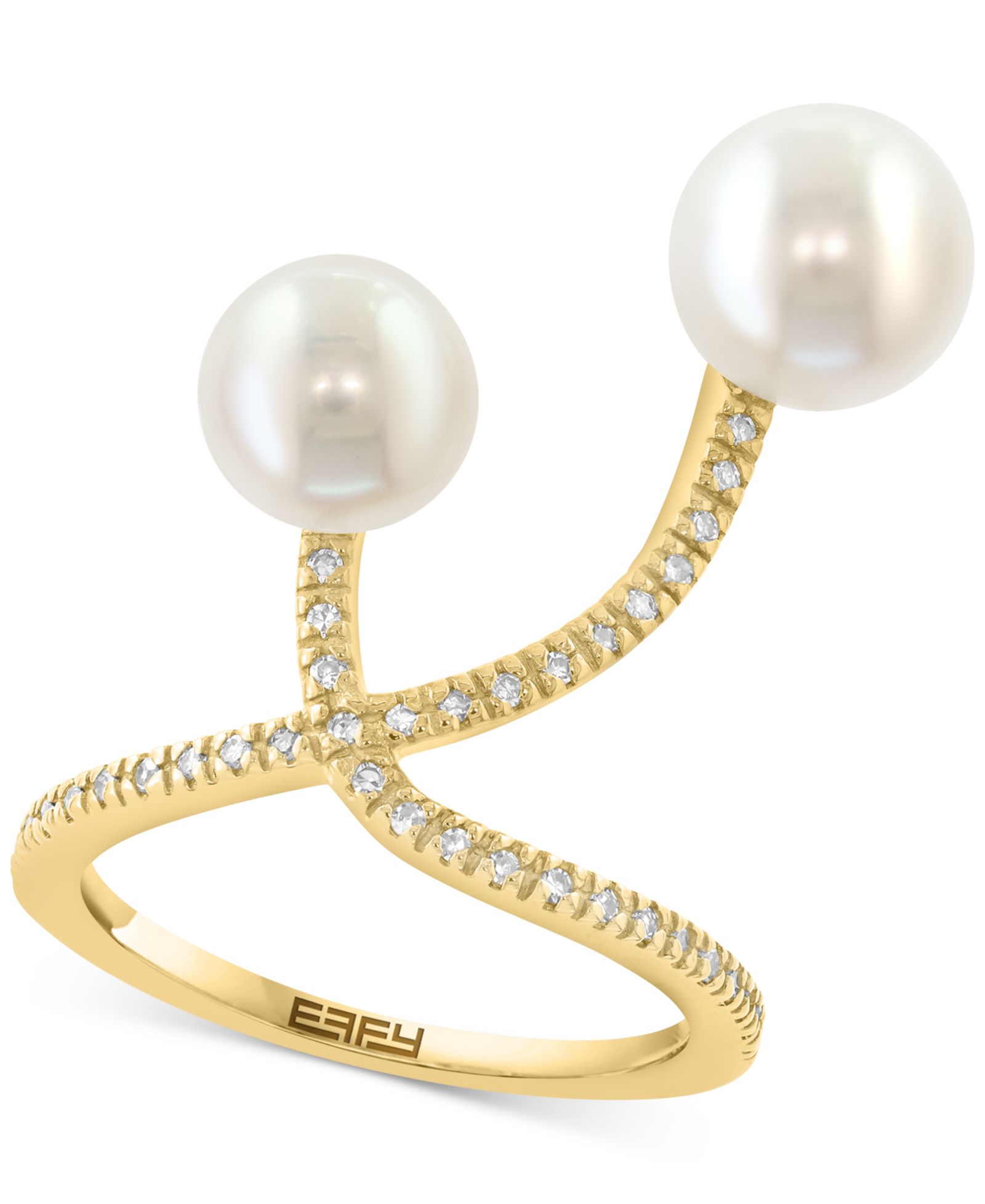 EFFY® Кольцо с культивированным пресноводным жемчугом (7-8mm) и бриллиантами в 14k желтом золоте