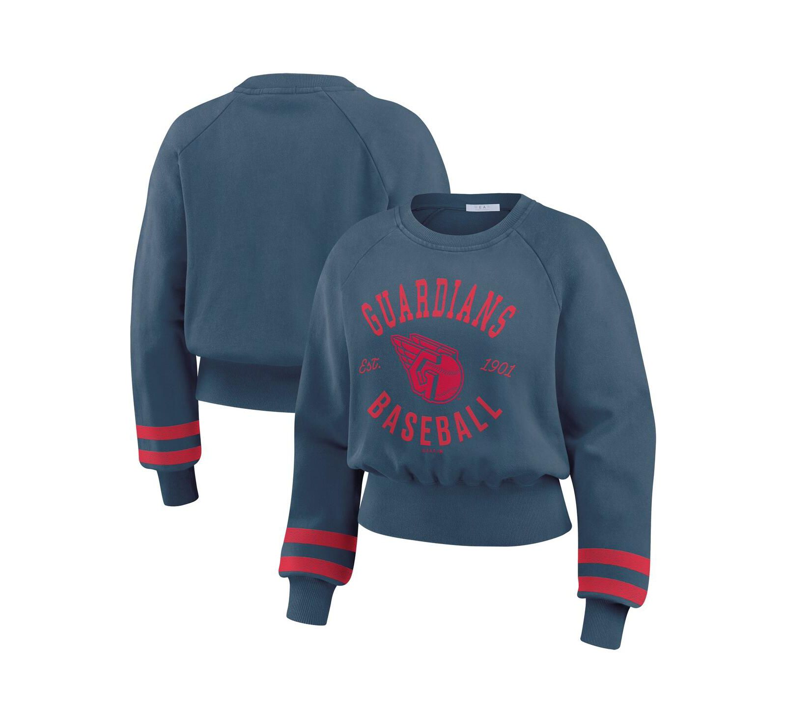 WEAR by Erin Andrews Женская темно-синяя укороченная толстовка Cleveland Guardians в винтажном стиле