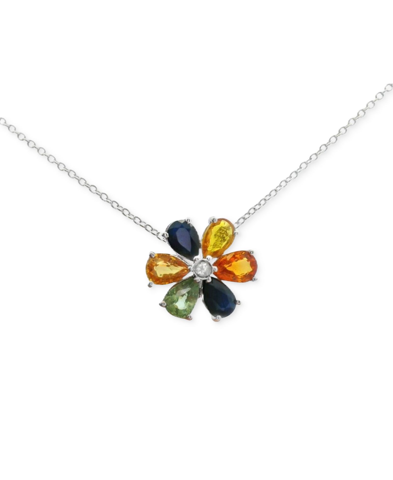 Подвеска Multi-Sapphire Flower 18" в Sterling Silver