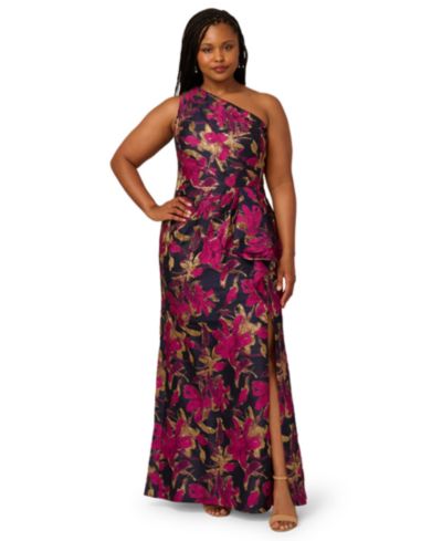 Женское платье Adrianna Papell Plus Size Metallic Jacquard One-Shoulder Long