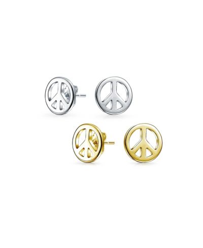 Bling Jewelry серьги-гвоздики с символом мира из позолоченного стерлингового серебра
