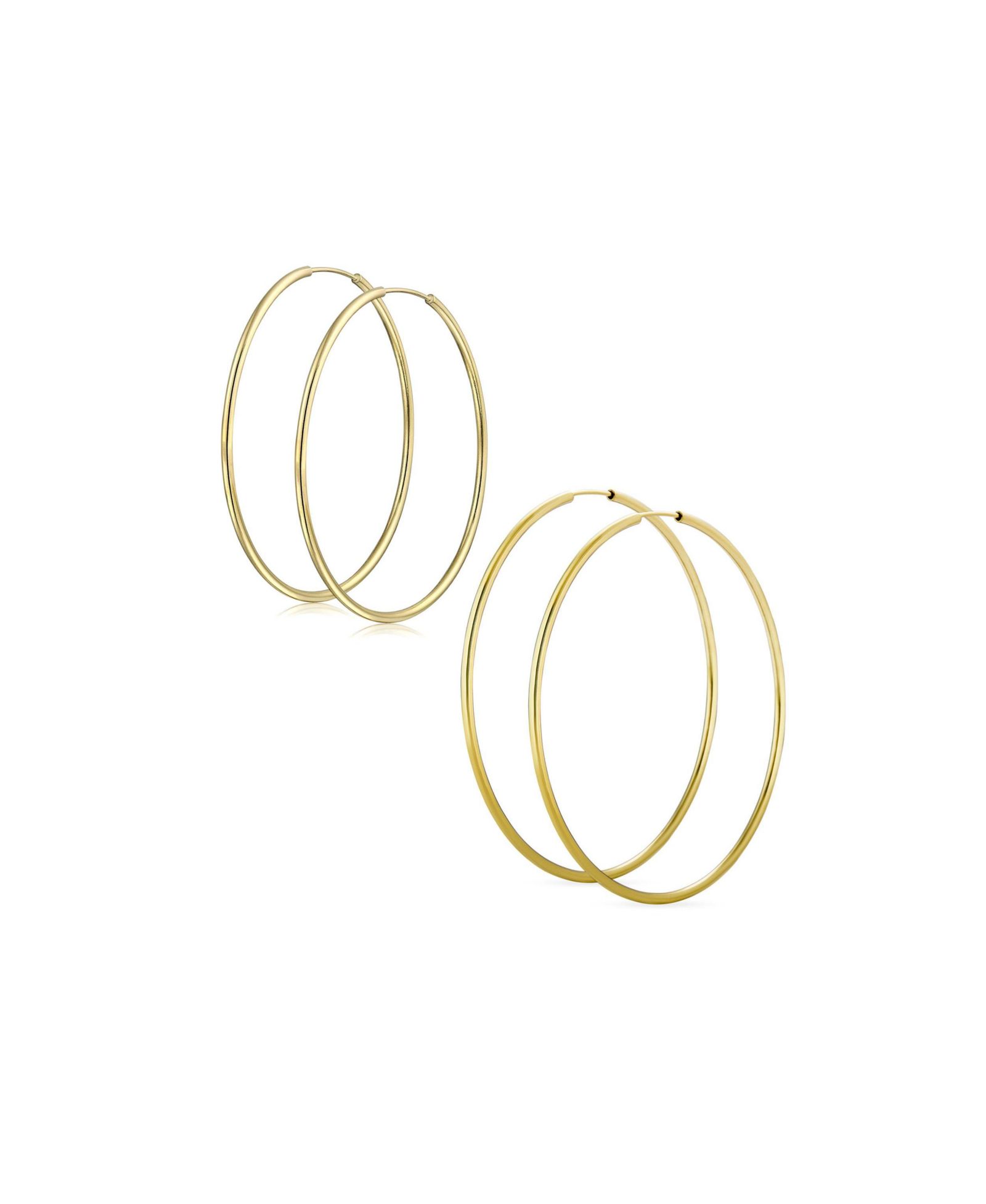 Серьги-кольца Bling Jewelry Endless Continuous 2MM Tube, позолота 14K (набор из 2 шт.)