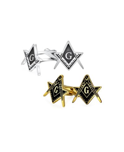 Bling Jewelry Freemasons Compass Masonic Cufflinks Silver Gold Tone Stainless Steel Set-2