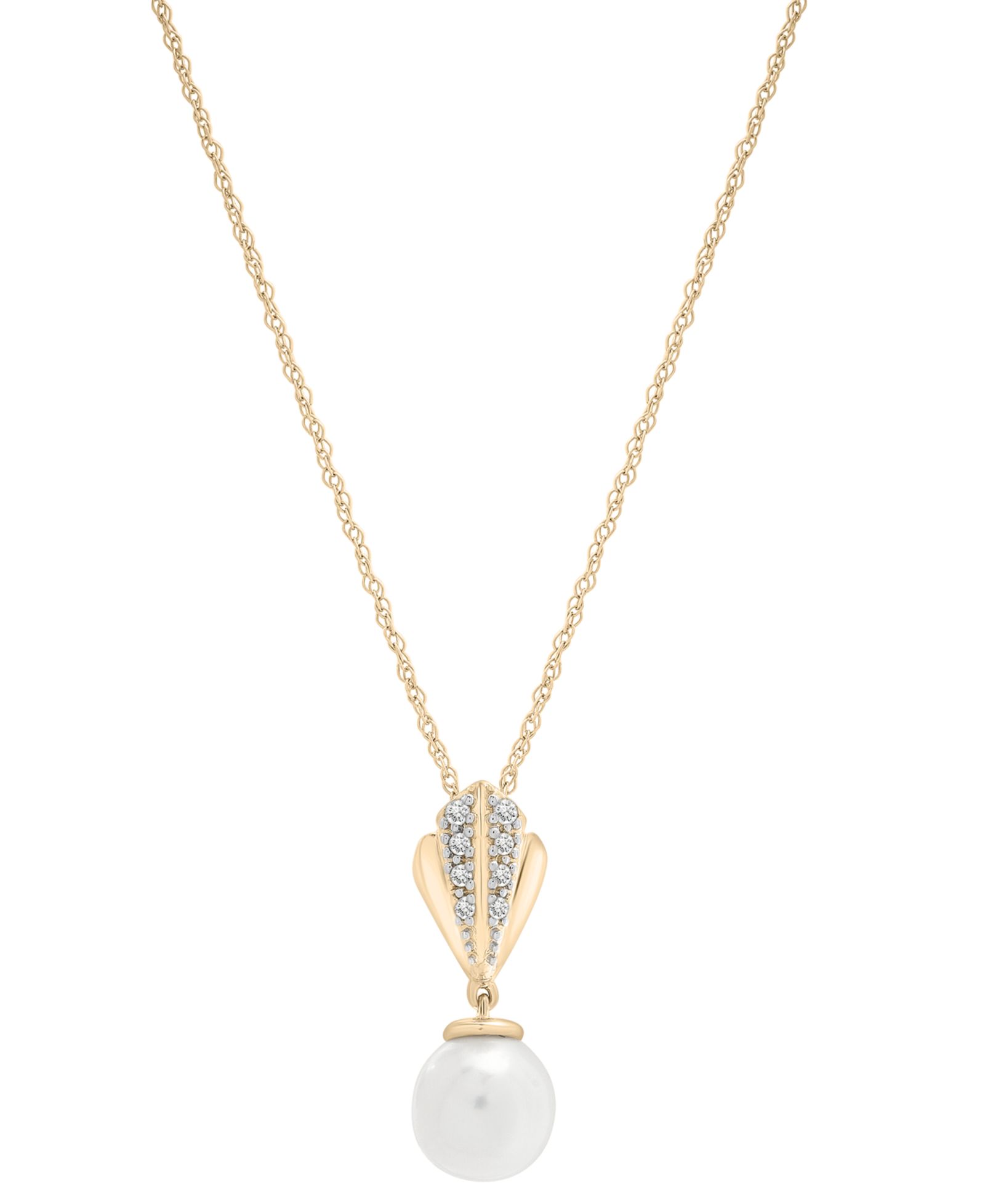 Cultured Freshwater Pearl (7mm) & Diamond (1/20 ct. t.w.) 18" Pendant Necklace in 10k Gold