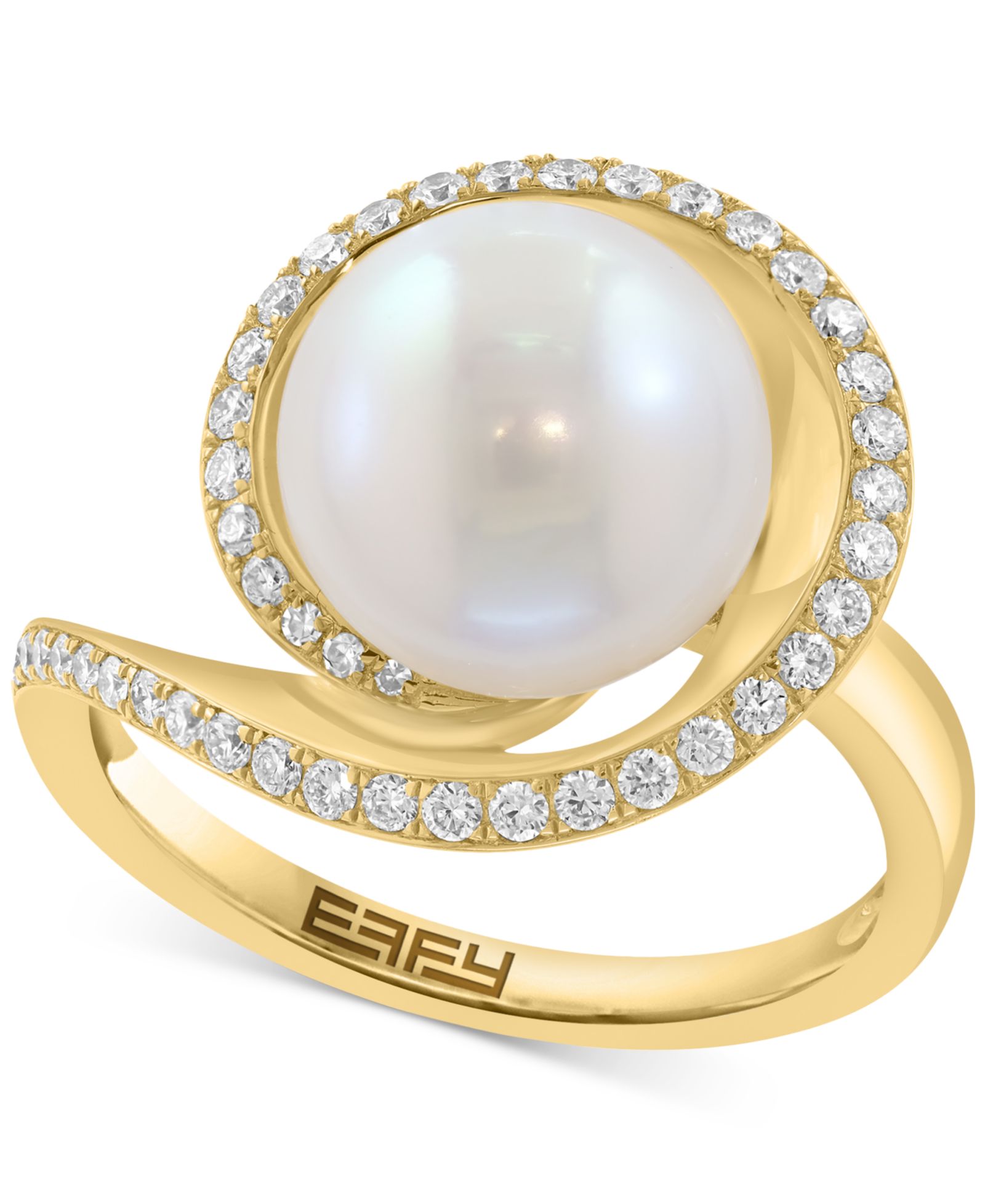 Кольцо-заявление EFFY® Cultured Freshwater Pearl (10mm) & Diamond (1/4 ct. t.w.) Swirl в 14k Yellow Gold