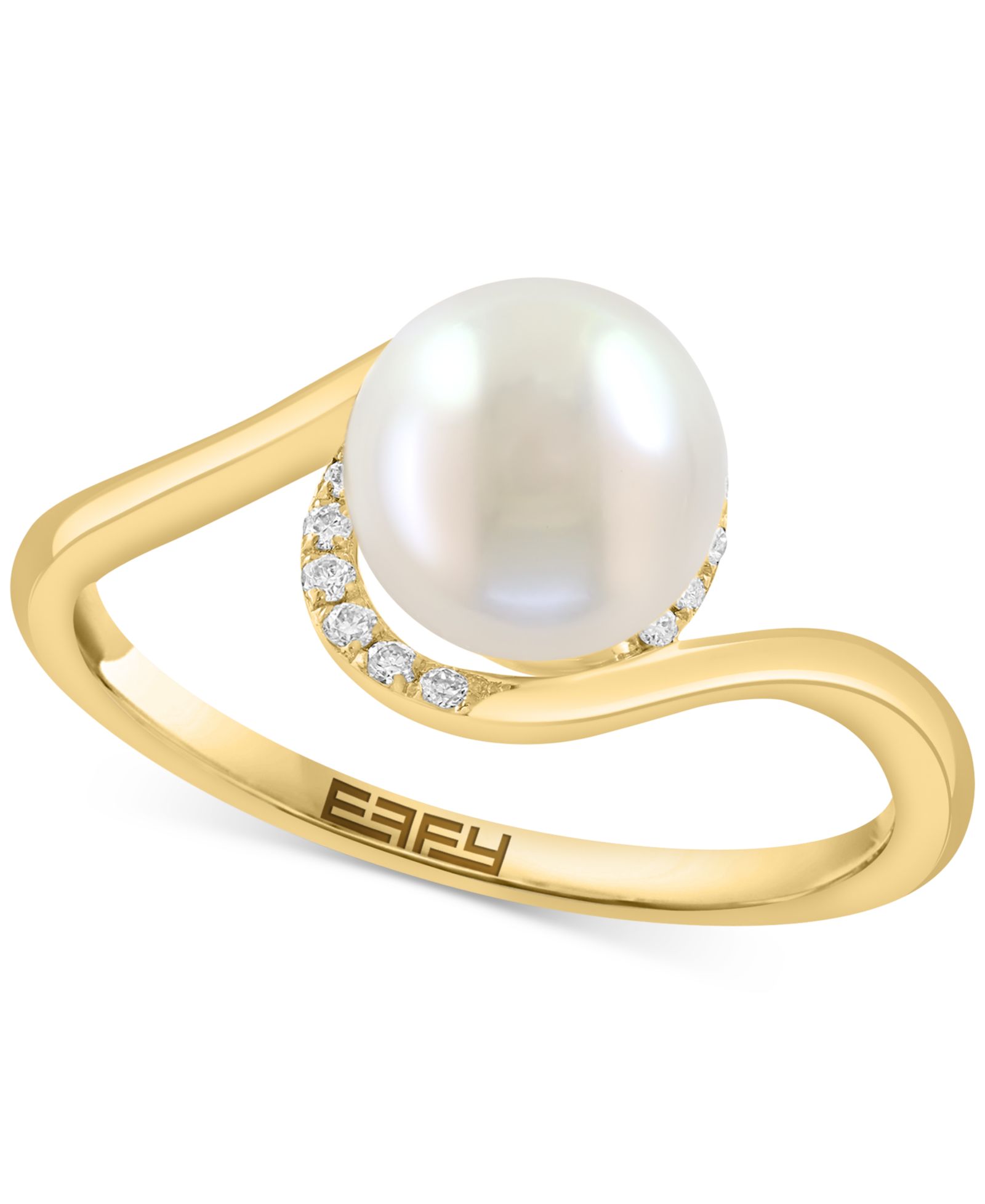 Кольцо EFFY® Cultured Freshwater Pearl (7-1/2mm) & Diamond (1/20 ct. t.w.) Swirl в 14k Yellow Gold