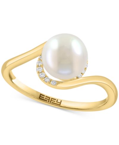 Кольцо EFFY® Cultured Freshwater Pearl (7-1/2mm) & Diamond (1/20 ct. t.w.) Swirl в 14k Yellow Gold