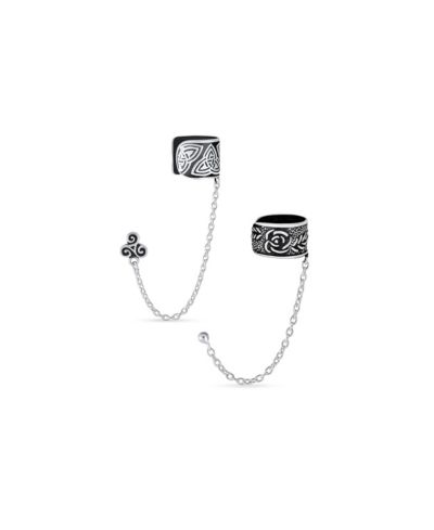 Bling Jewelry Celtic Flower Rose and Triskele Ear Cuff and Stud Earrings Sterling Silver Set