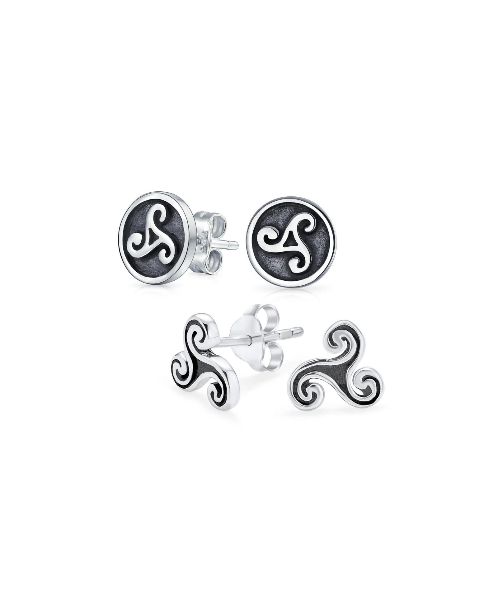 Bling Jewelry Celtic Triskele Trinity Stud Earrings Oxidized Sterling Silver (2 Set )