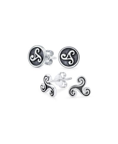 Серьги-гвоздики Bling Jewelry Celtic Triskele Trinity Oxidized Sterling Silver