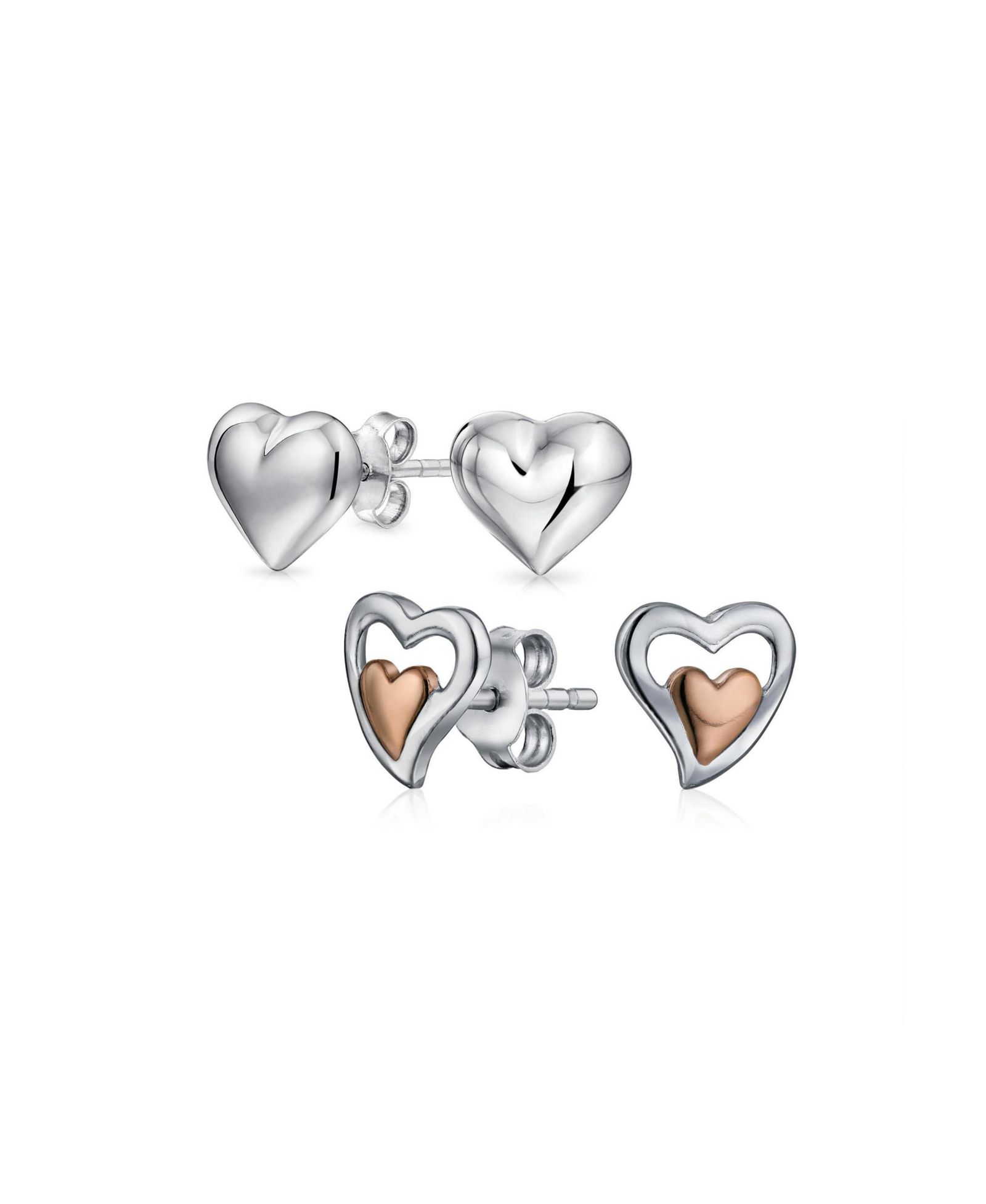 Серьги-гвоздики Bling Jewelry Double Open Heart Puffed в позолоченном стерлинговом серебре