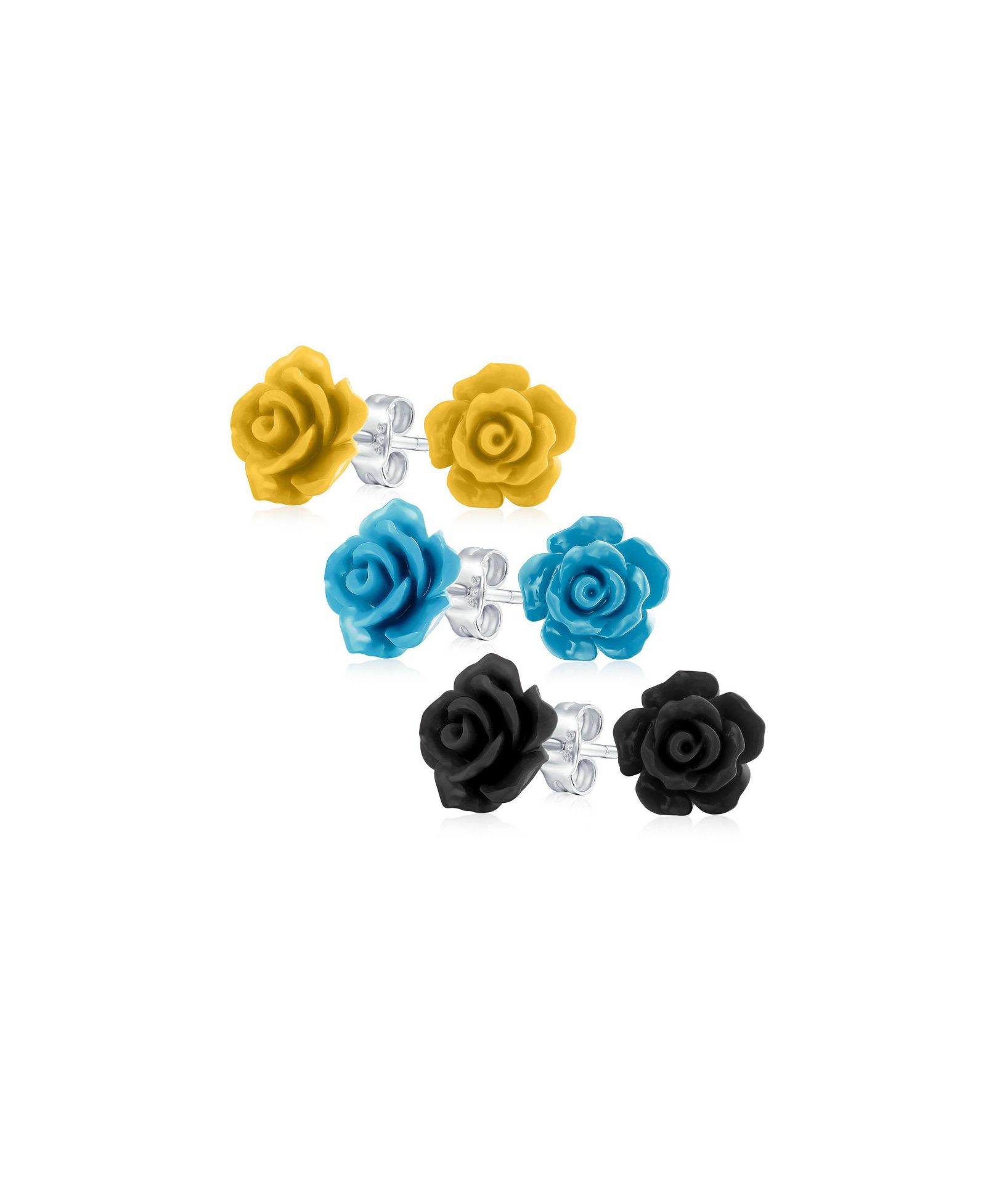 Серьги-гвоздики Bling Jewelry 3D Rose.925 Sterling Silver White, Blue, Pink (3 Set)