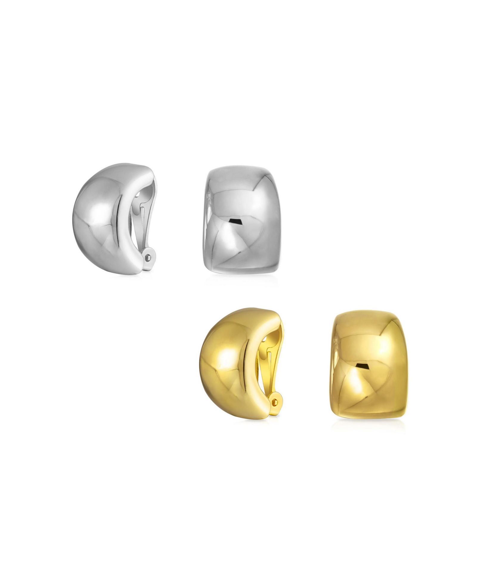 Bling Jewelry Classic Geometric Plain Shrimp Style Clip On Earrings Silver Gold Plated