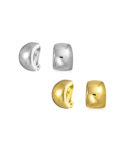 Bling Jewelry Classic Geometric Plain Shrimp Style Clip On Earrings Silver Gold Plated