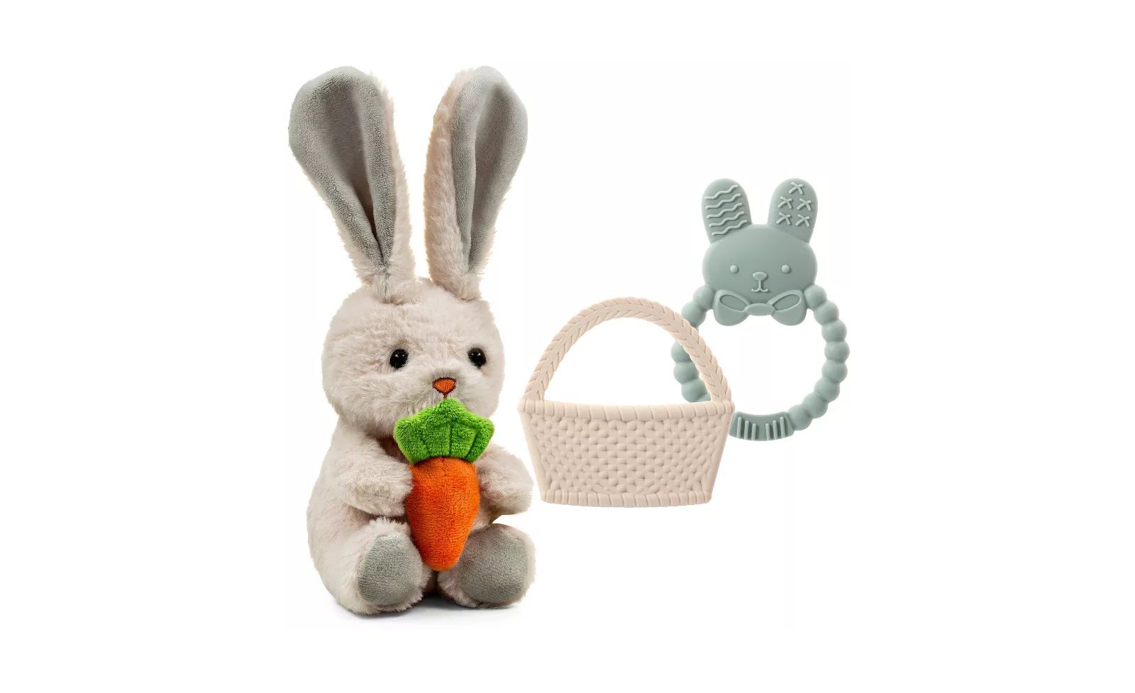 Sperric Toddler Easter Plush and Teether Playset - Squeaky Bunny, Chicken, Easter Egg, Plush Toys and Silicone Teethers - Perfect Gift for Newborns