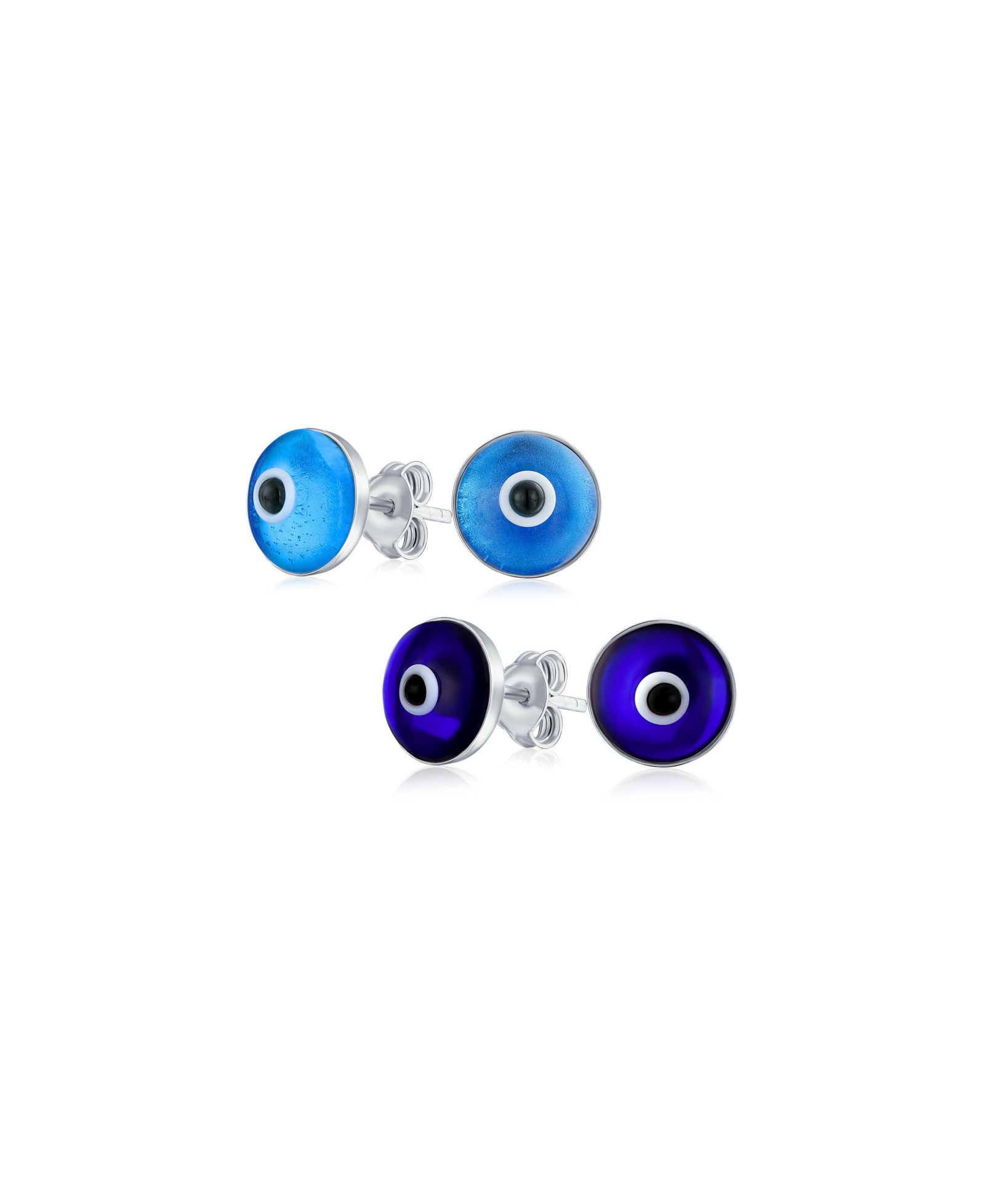 Bling Jewelry Spiritual Blue Evil Eye Stud Earrings Murano Glass Sterling Silver (2 Set)