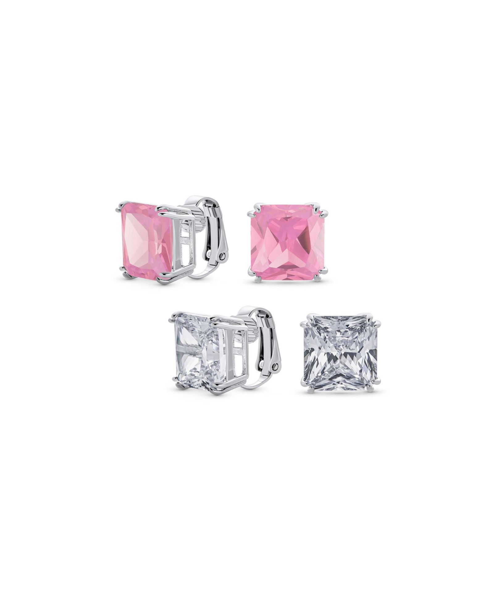 Bling Jewelry серьги-клипсы Square CZ Solitaire Plated