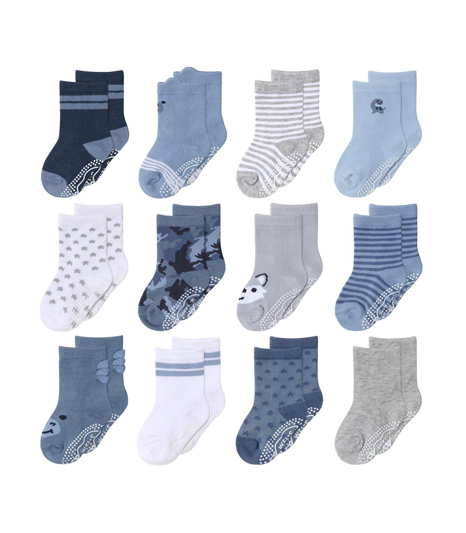 The Peanutshell Baby Boys 12pk Cotton Socks, Blue/Grey
