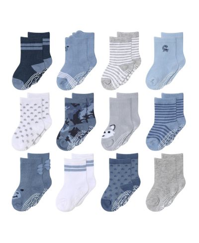 The Peanutshell Baby Boys 12pk Cotton Socks, Blue/Grey