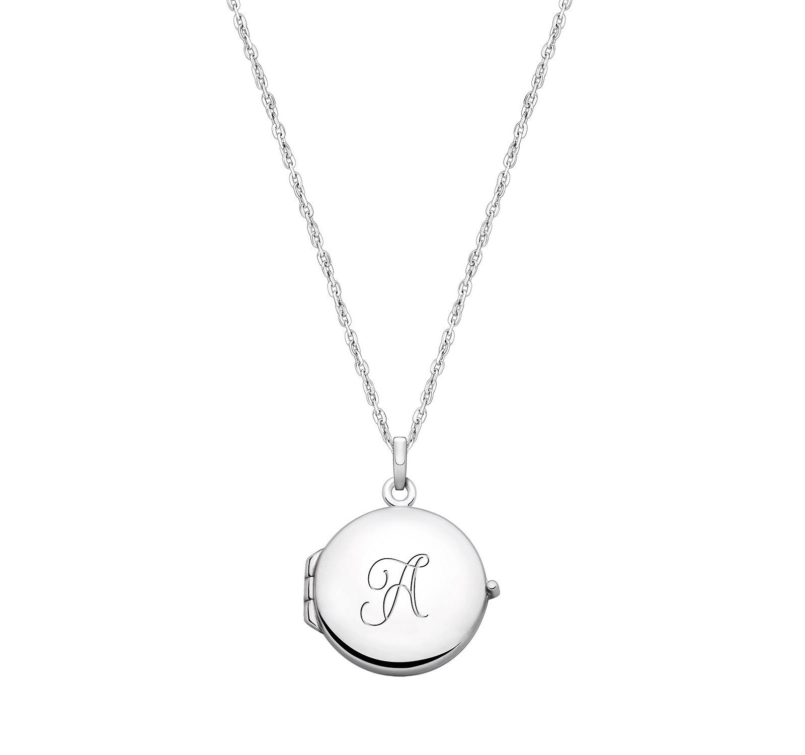 Tiny Blessings Sterling Silver Round Locket and Engraved Initial Necklace