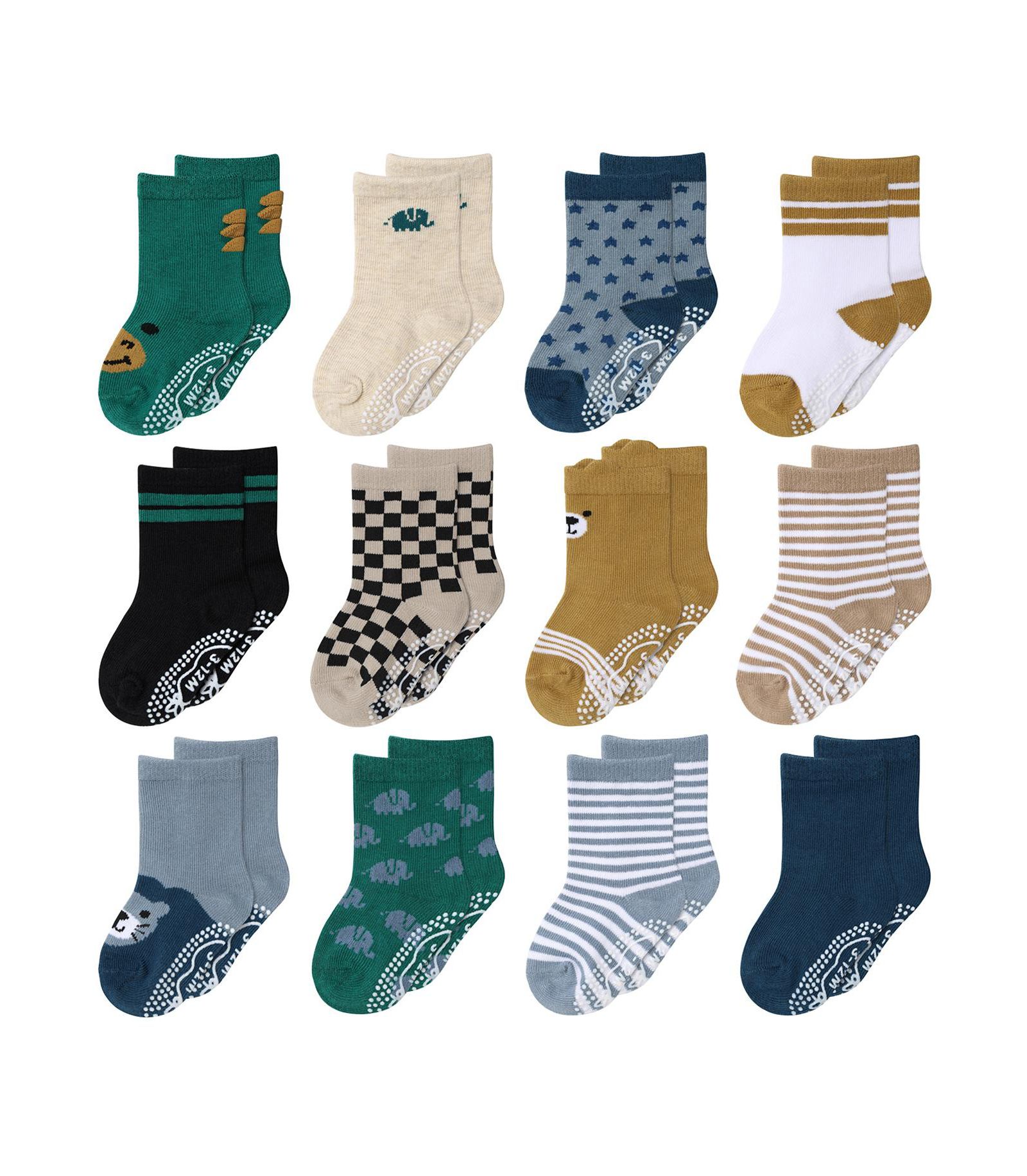 The Peanutshell Baby Boys 12pk Cotton Socks, Bold
