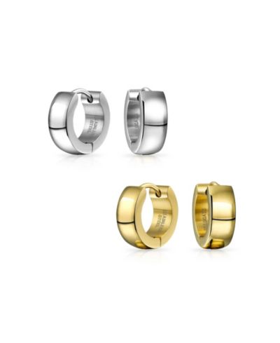 Bling Jewelry Timeless Silver Gold Tone Huggie Mini Hoop Earrings Stainless Steel(2 Set)
