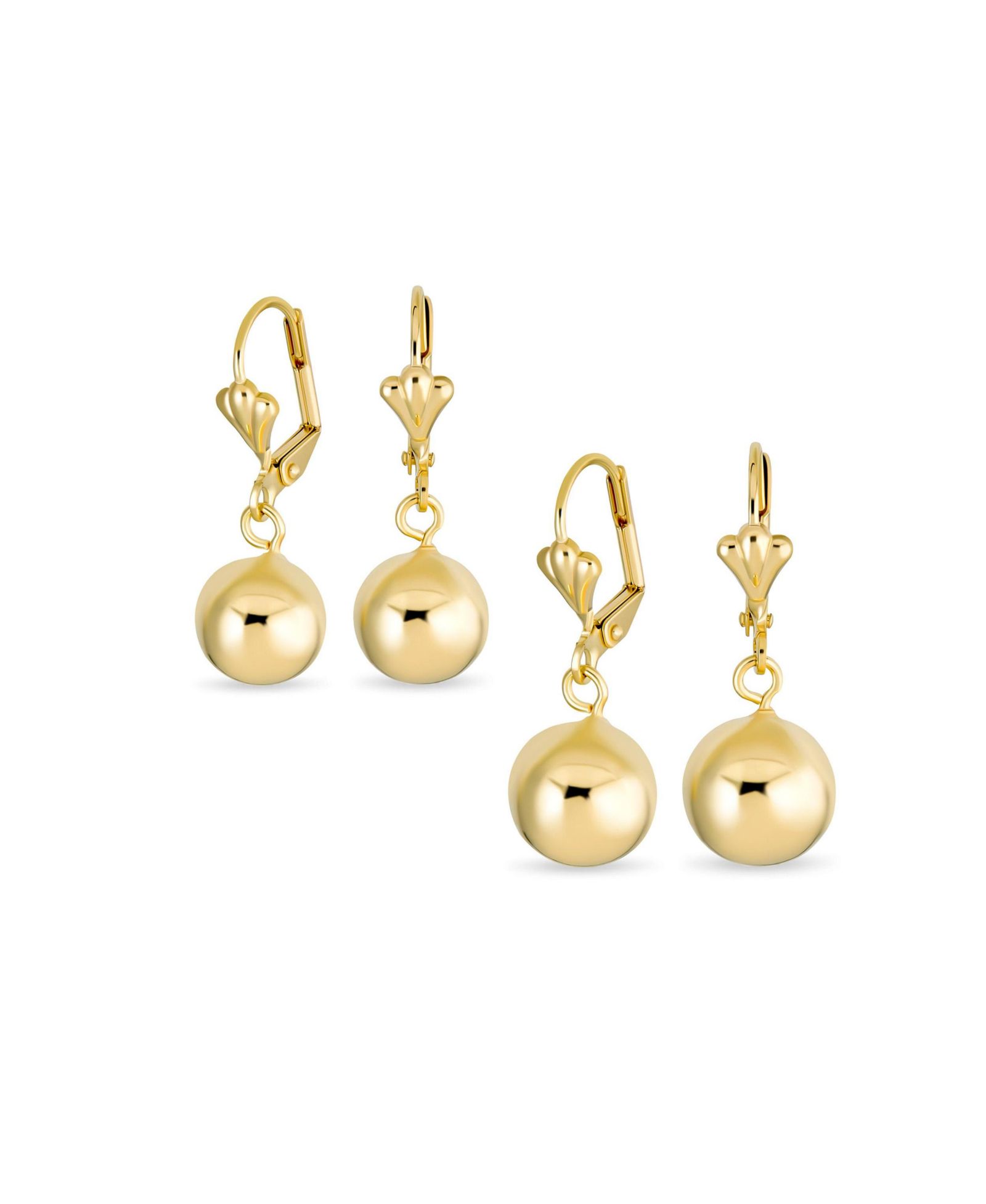 Bling Jewelry Classic Polished Gold Plated 6,10MM Ball Drop Earrings Lever Back (2 Set)