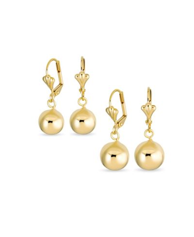 Bling Jewelry Classic Polished Gold Plated 6,10MM Ball Drop Earrings Lever Back (2 Set)