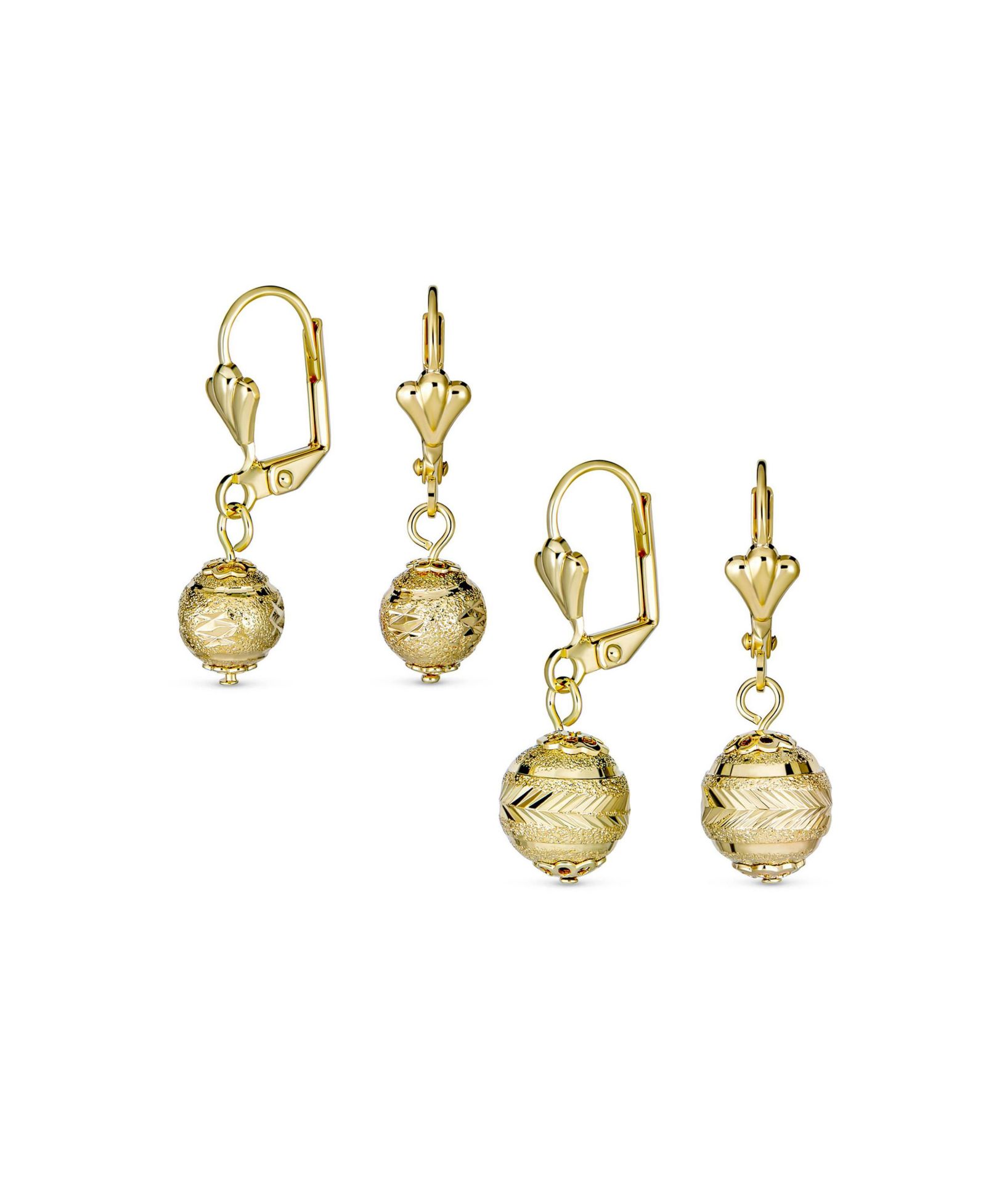 Элегантные серьги Bling Jewelry с бриллиантовой огранкой, шары 6,10MM, золотое напыление, замок Leverback (2 набора)
