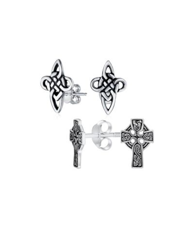 Bling Jewelry Religious Celtic Trinty Infinity Cross Stud Earrings Sterling Silver 2 Set