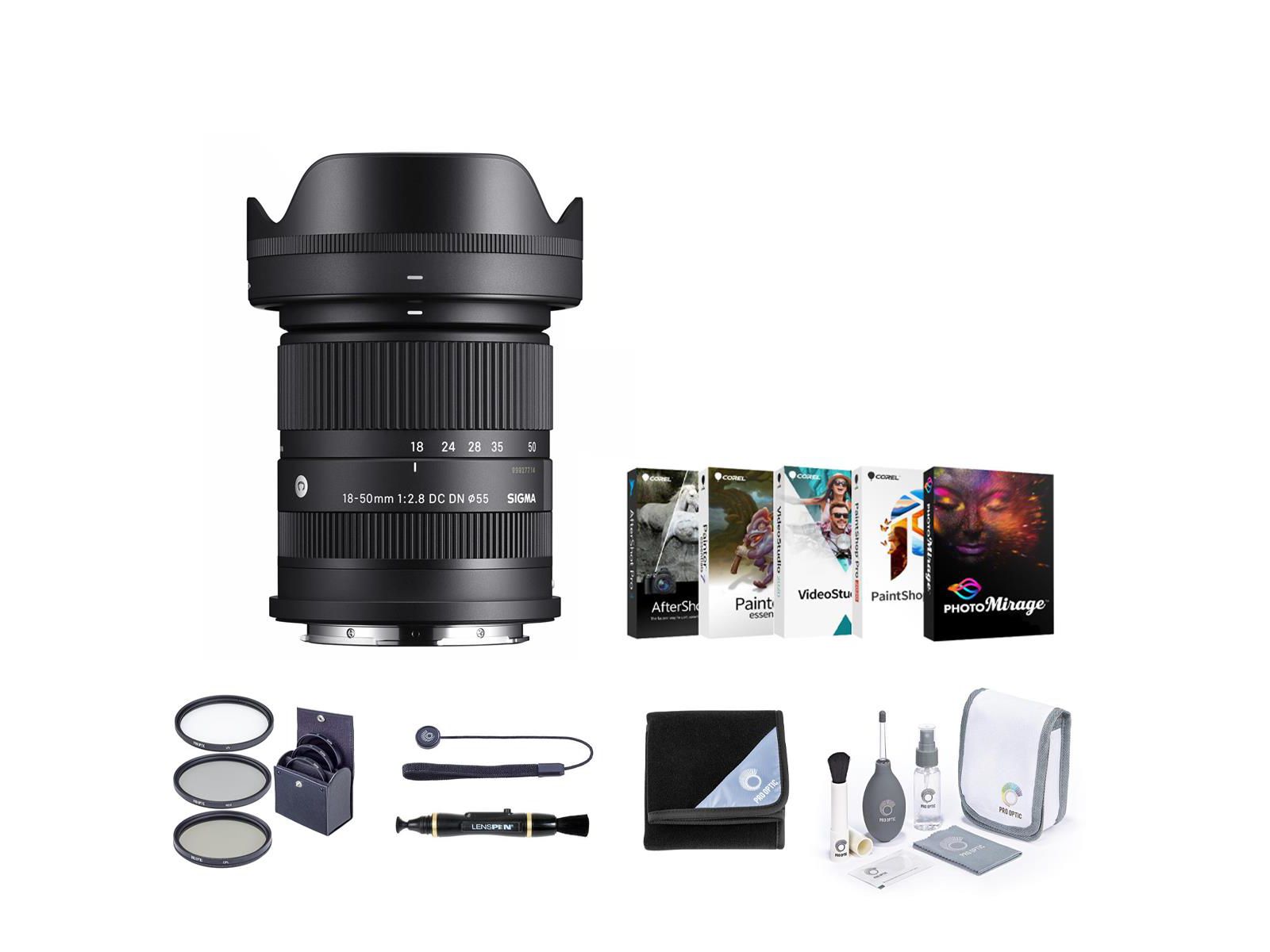 Объектив Sigma 18-50mm f/2.8 DC DN Contemporary для Sony E с комплектом фильтров и аксессуаров