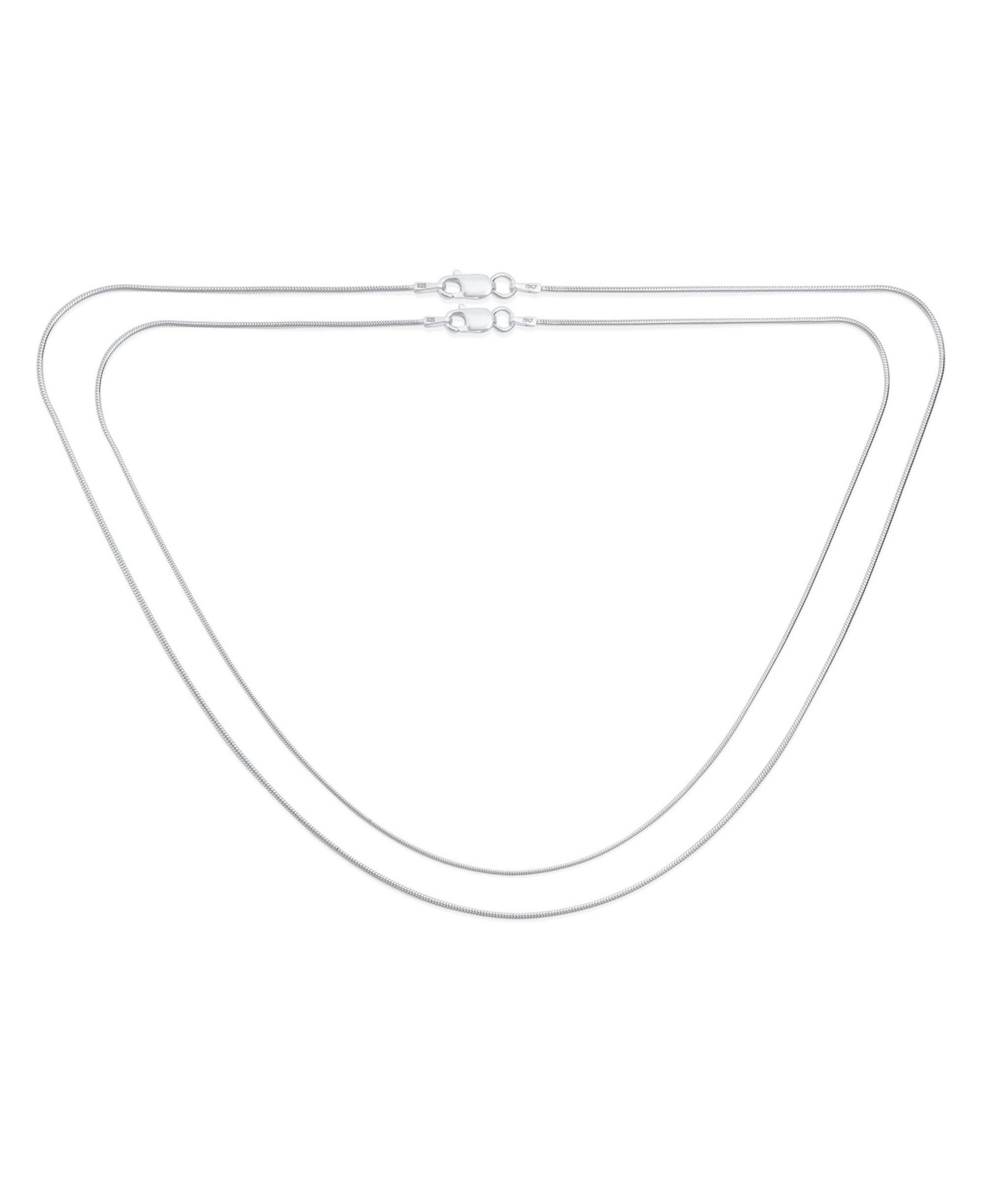 Комплект украшений Bling Jewelry из 2 шт, серебряная цепочка Snake 2MM, 16 и 18 дюймов, без никеля, сделано в Италии