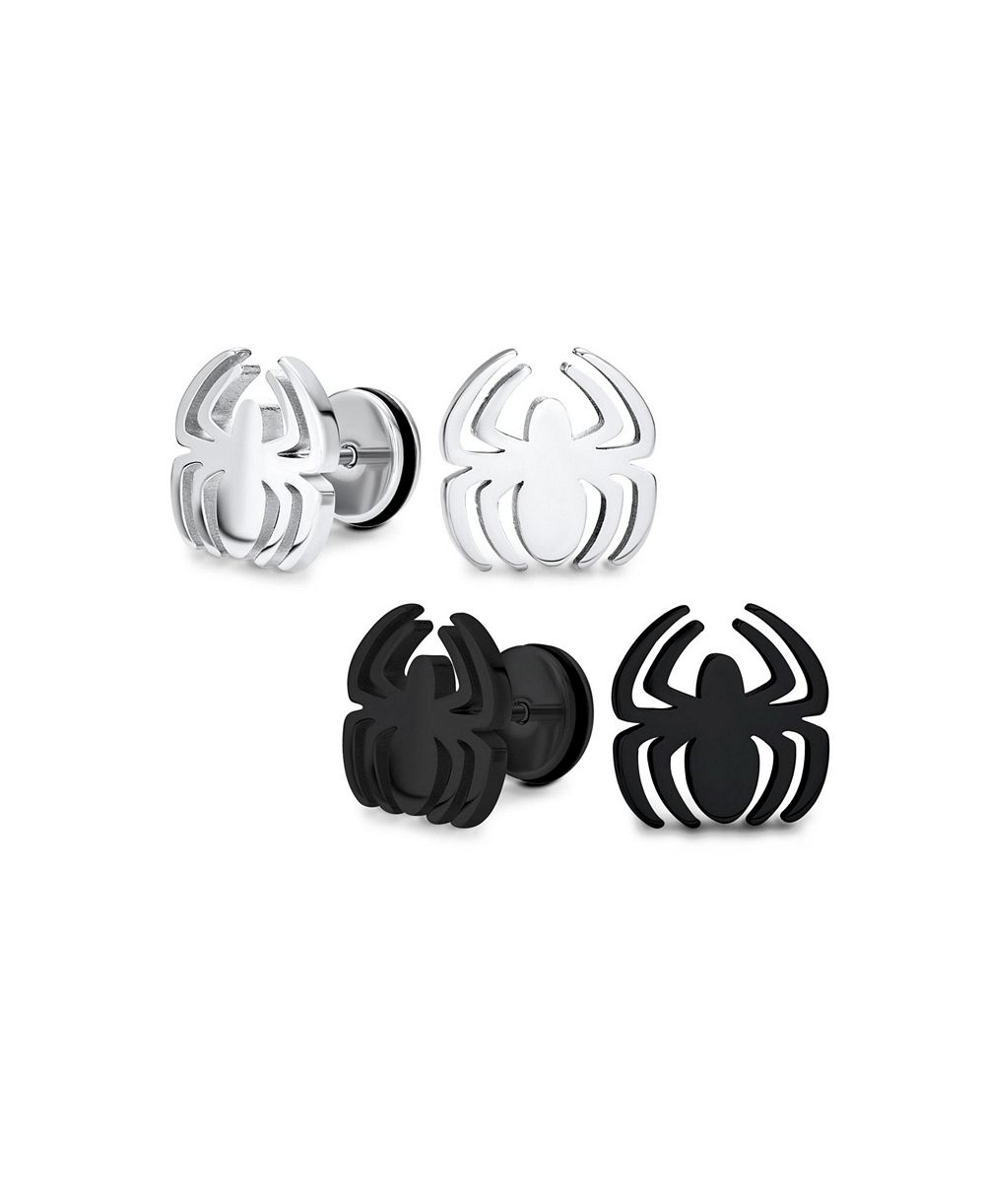 Bling Jewelry серьги-гвоздики Silver and Black Widow Spider Illusion из нержавеющей стали