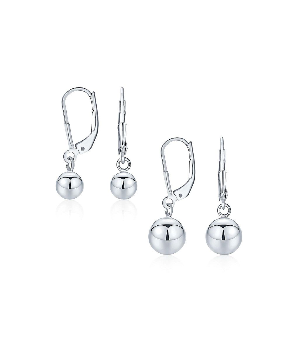 Bling Jewelry .925 Sterling Silver Bead 6MM and 8MM Ball Dangle Earrings Lever Back(2 Set)