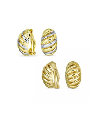 Серьги-клипсы Bling Jewelry Shrimp Style 2-Tone Twist Stripe Silver Gold Plated 2 Set