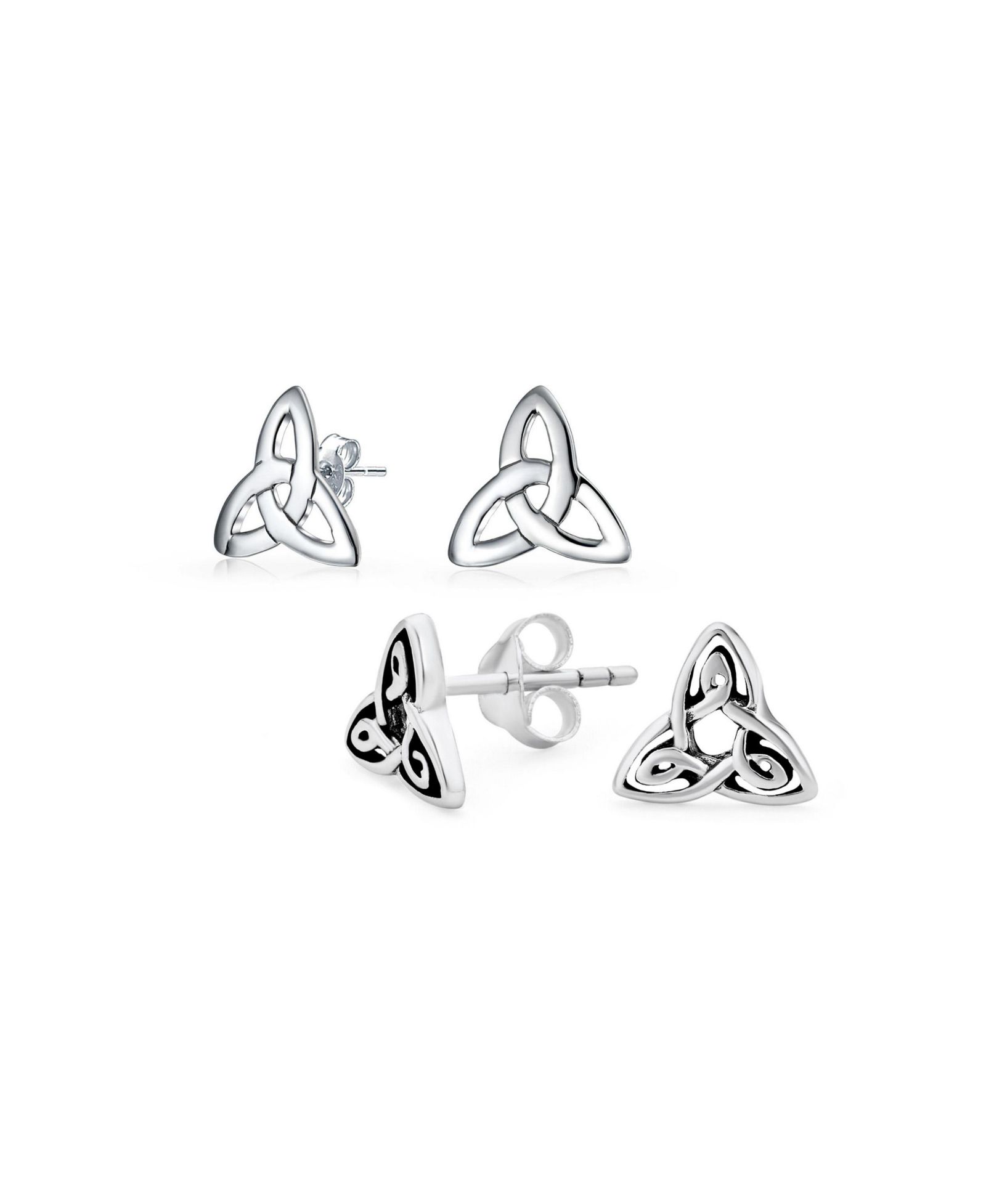 Bling Jewelry Celtic Triangle Infinity Love Knot Stud Earrings Sterling Silver (2 Set)