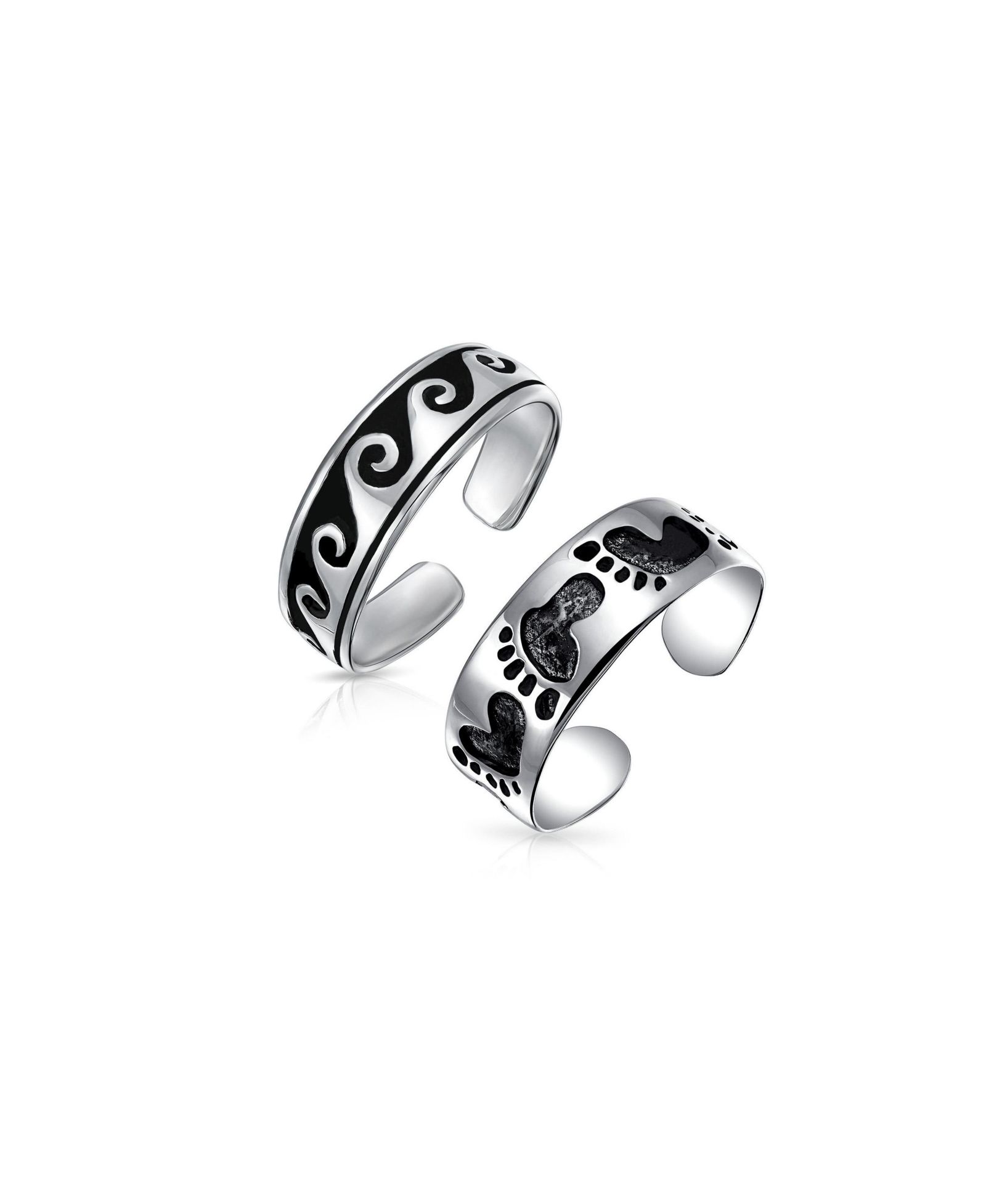 Bling Jewelry Nautical Ocean Waves and Sand Footprints Toe Ring .925 Sterling Silver Set-2