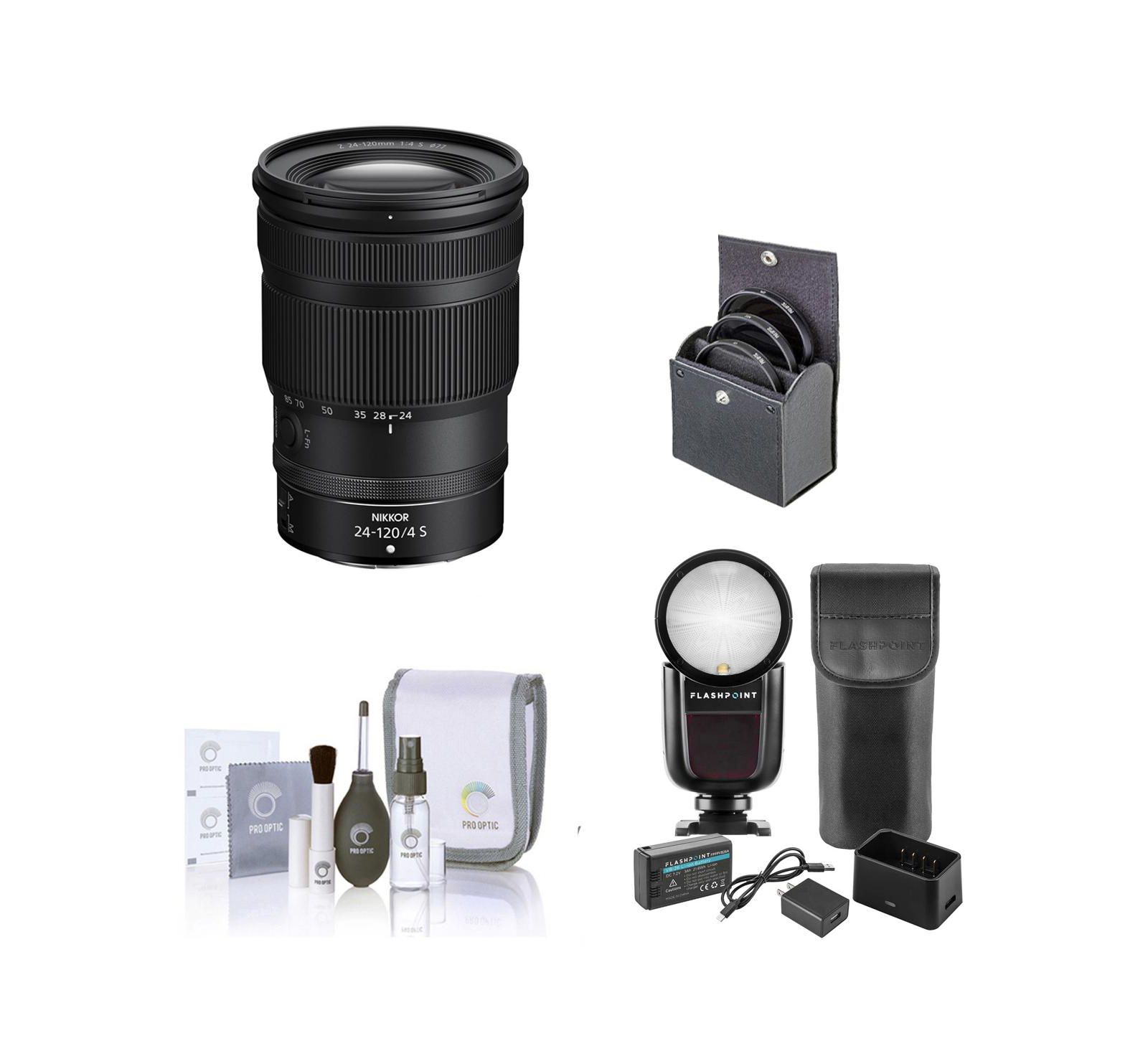 Объектив Nikon NIKKOR Z 24-120mm f/4 S, комплект с фотовспышкой Flashpoint Zoom Li-on X R2 TTL, набором фильтров 77mm и набором для чистки