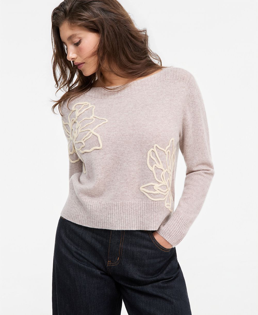 Женский кашемировый свитер Charter Club Boatneck Embroidered Floral